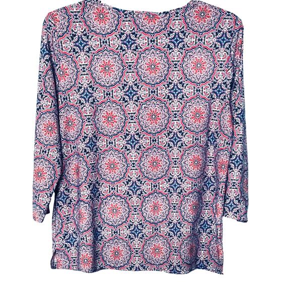 CATHY 3/4 SLEEVE ROUND NECK BLOUSE, WOMENS, L, PINK, BLUE, WHITE GEOMETRIC - Picture 4 of 12